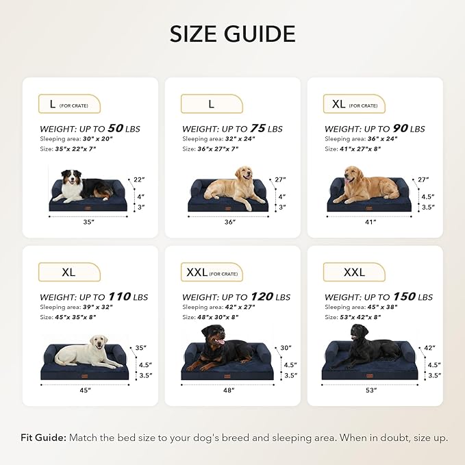 Casa Paw Orthopedic Dog Beds for Extra Large Dogs, Waterproof Egg Crate Foam XL Dog Bed with Sides 48x30Inch, Big Dogs Couch Beds with Removable Washable Cover and Nonskid Bottom, Navy Blue
