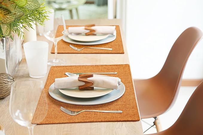 homing Cotton Linen Placemats Set of 8, Cloth Washable Farmhouse Dining Table Mats for Indoors & Outdoors, Easy to Clean, Orange, 13 x 19 Inch