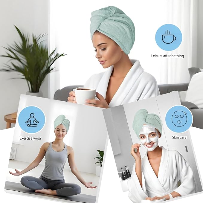 AGKXHDEC 2 Packs Single Layer Microfiber Hair Turbans - Drying Wrap for Women (Light Green-2pcs)