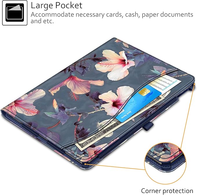 Fintie Multi-Angle Case, 2017/2015 iPad Pro 12.9 inch (Old Model) 1st & 2nd Gen Case - [Corner Protection] Folio Stand Cover with Pencil Holder & Pocket, Auto Wake/Sleep, Blooming Hibiscus