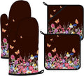 Wildflowers Oven Mitts and Pot Holders Sets 4Pcs,Extra Long Oven Gloves Potholder for Kitchen Cooking Baking BBQ 100% Cotton Heat Resistant