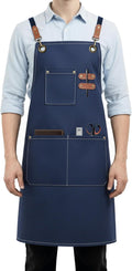 Canvas Work Apron for Men Women with 3 Pockets Heavy Duty Crossback Kitchen Chef Aprons for Cooking Grilling Barista