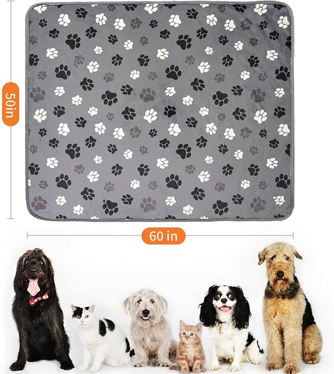 CAPT.SNOOZE Waterproof Dog Blankets Pet Blanket 50"x60", Soft Fluffy Sofa Car Bed Protector, Reversible Sherpa Fleece Dog Blanket for Large Dogs (Dark Grey-Paws)