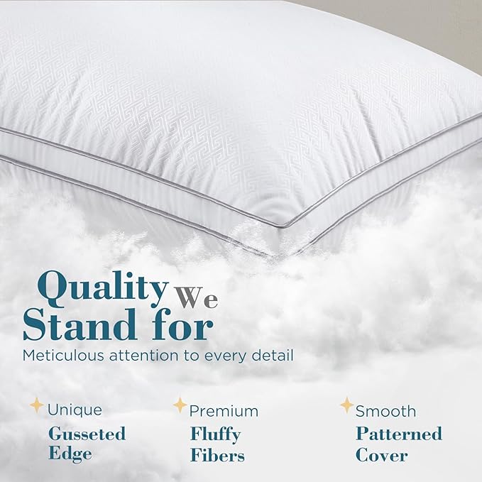 viewstar Pillows Queen Size Set of 2, Hotel Quality, Down Alternative Gusseted Bed Pillows for Side, Back, or Stomach Sleepers, White, 19" x 28"