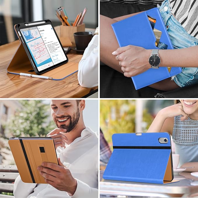 DTTO for iPad (A16) 11th Generation Case 11 Inch 2025, iPad 10th Generation Case 10.9 Inch 2022, Premium Leather Business Folio Stand Cover with Pencil Holder - Auto Wake/Sleep, Royal Blue