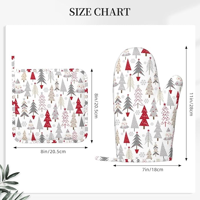 Oven Mitts Pot Holders Set Christmas Pine Tree White Winter Silicone Kitchen Gloves Potholders Heat Resistant for Chef Baking Cooking Grilling BBQ 4 Pack Mitt