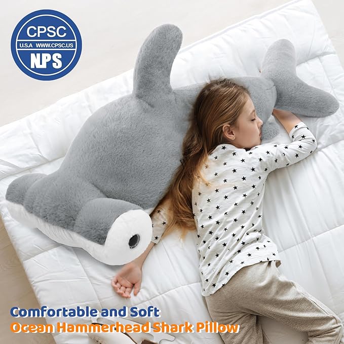 Tezituor 43.3 inch Giant Hammerhead Shark Stuffed Animal, 4ft Large Stuffed Hammerhead Shark Plush Ocean Toys, Realistic Gray Shark Plush Pillow for Girls Boys