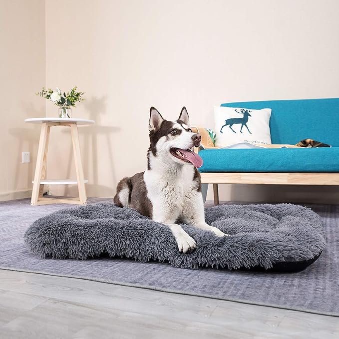 Coohom Deluxe Plush Dog Bed Pet Cushion Crate Mat,Fulffy Comfy Kennel Anti-Slip Washable Pad for Medium Large X-Large Dogs(XX-Large, Grey)