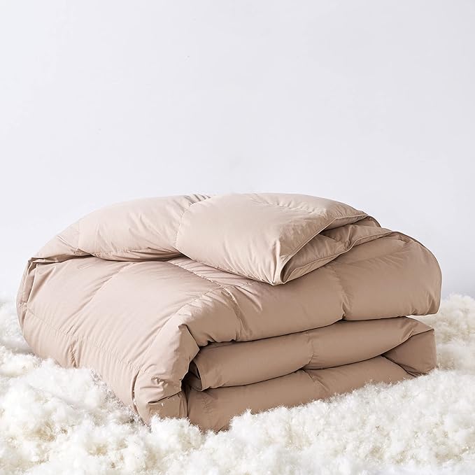 SNOWMAN Premium Down Comforter Queen Size, Luxurious Heavyweight Duvet Insert with Cotton Blended Fabric, 3D Baffle Box Design Hotel Style Bedding Comforter (Khaki, 90"x90")