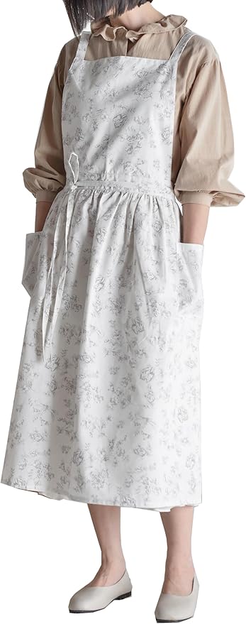 Japanese apron Women-Cross Back Apron for Women with Pockets, Pinafore Aprons, Womens Cotton Linen Apron