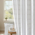Lameirose Extra Long White Shower Curtain Farmhouse,72 x 78 Cotton Blend Waffle Tufted Striped Chic Textured Fabric Shower Curtain for Bathroom, Hotel, Washable