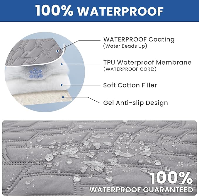 CYCMACO Waterproof Dog Bed Cover, Non-Slip Dog Blanket for Couch, Couch Covers for Dogs Washable, Pet Blanket for Furniture, Pet Bed Mat for Sofa, Car, Pet Supplies (40x50 Inch, Light Grey)