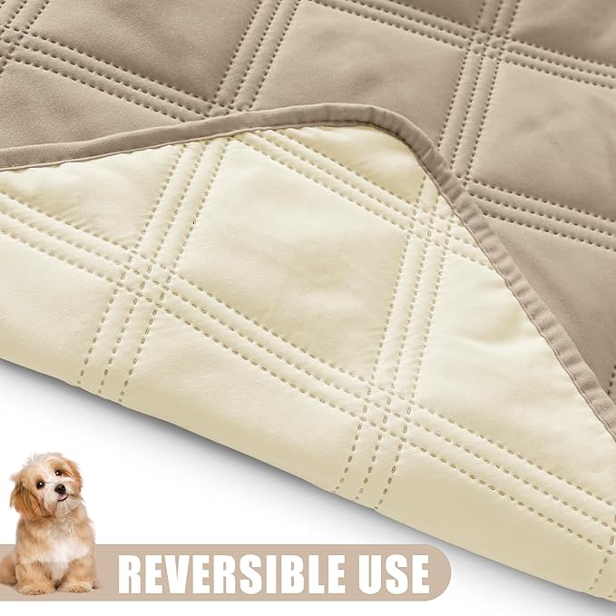 Smiry Waterproof Dog Bed Cover Blanket 52x82, Soft Reversible Pet Blanket, Washable Leakproof Cats Dogs Couch Cover for Sofa, Couch, Furniture, Lattice, Taupe/Beige