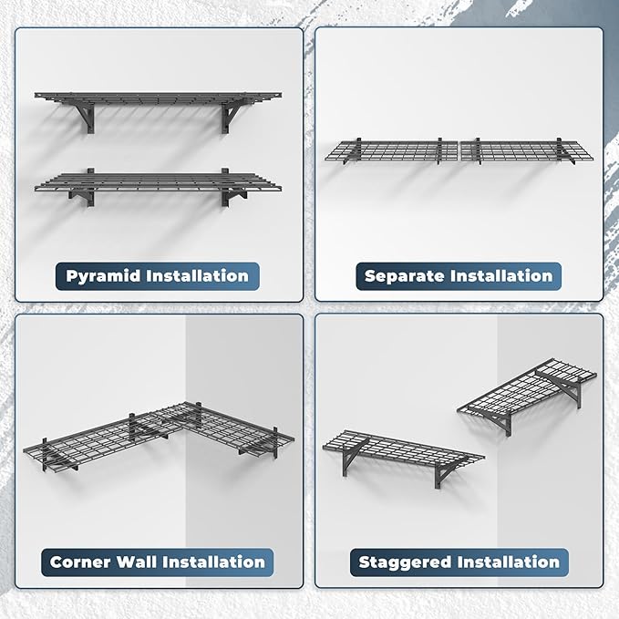 Jusgym 2 Pack Heavy Duty Garage Wall Shelving Set (1.5x4ft), Wall Mounted Garage Shelves 700lbs Capacity, 18"x48" Shelf Storage Rack Floating Shelves, Black
