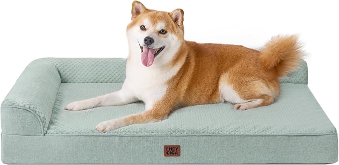 EHEYCIGA Large Dog Bed Memory Foam for Crate, Orthopedic Dog Bed Large Size Dogs with Washable Removable Cover, Waterproof Pet Sofa Couch with Nonskid Bottom, 35x22x6, Greyish Green