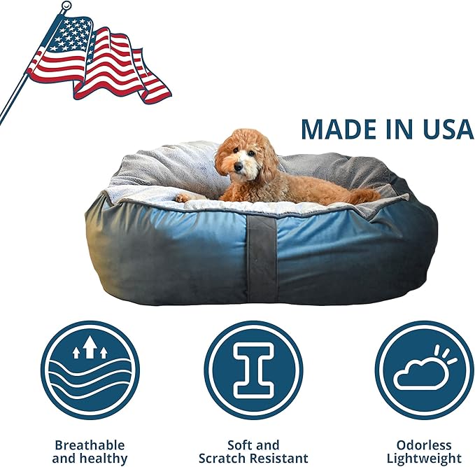 COZY ONE - MIA Collection-DEEP Comfort - Ultra-deep Orthopedic Pet Beds with Non-Slip Bottom, Removable and Washable Velvet Cover, Made in USA, Blue/M, 36x32x10 Inch