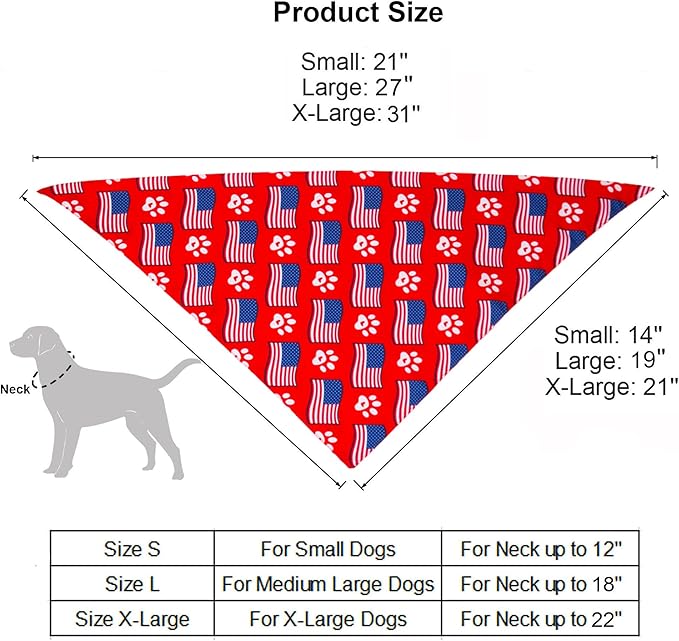 ADOGGYGO American Flag Dog Bandana, Multiple Sizes Offered, Reversible Red Blue Flag Star Scarf, Patriotic 4th of July Bandanas for Small Dogs (Small)