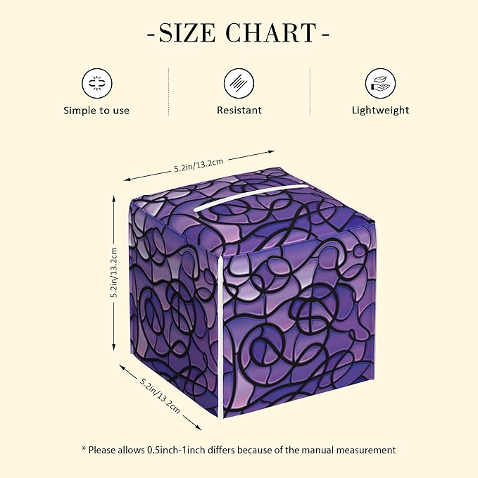 POIUBLE Abstract Purple Stained Glass Tissue Box Cover Leather Tissue Box Holder Square Facial Paper Organizer Dispenser for Bathroom Kitchen Bedroom Vanity Countertop Night Stands