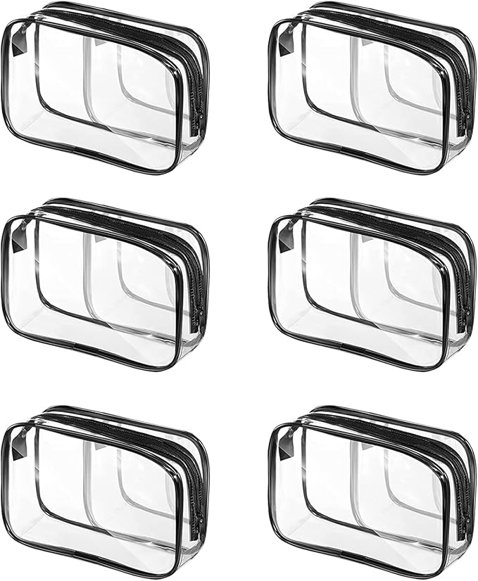 6 Packs Clear Cosmetics Bags for Women Men Waterproof Toiletry Bags PVC Makeup Bags Organizer Case with Zipper for Travel Bathroom (6 Black Colors)