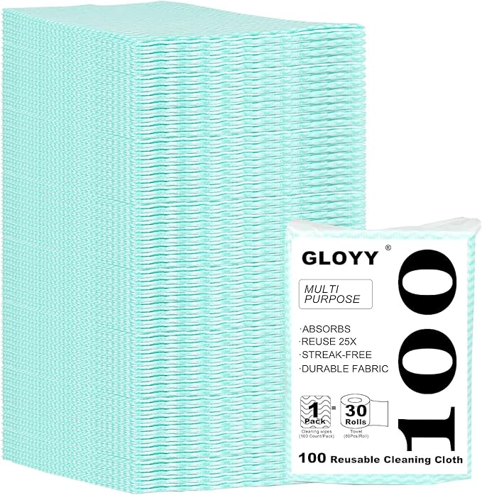 GLOYY Disposable Dish Cloth and Cleaning Handi Wipes, 100ct, Multi-Use Rags for kitchen, Bathroom and Windows, Green