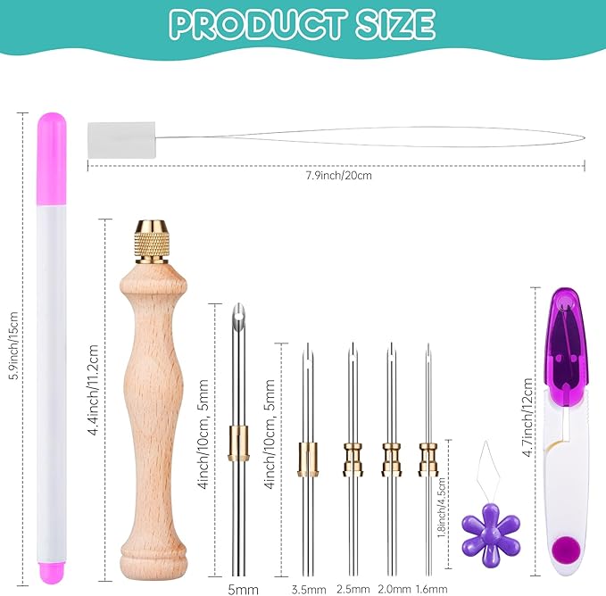 Punch Needle Kit Includes 1.6mm-2mm-2.5mm-3.5mm-5mm Needle,5 Size Metal Needles,Punch Needle Tool for Adult Beginner,Perfect for DIY Craft Decoration&Gift(Pink)