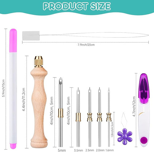 4Pack Punch Needle Kit 1.6mm-2mm-2.5mm-3.5mm-5mm Metal Tubes Adjustable Wooden Punch Needle Tool for Adult Beginner Embroidery Cross Stitching DIY Craft Decoration(Pink)