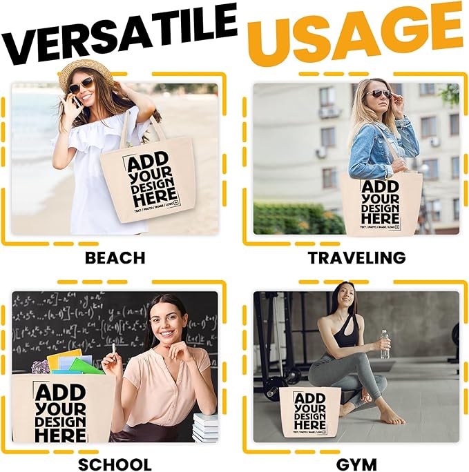 shop4ever Personalized Custom Design Your Own Heavy Canvas Tote with Zipper Reusable Shopping Bag Customizable Gift