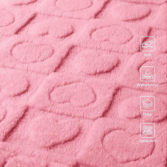 Luciphia Waterproof Dog Blanket for Medium Large Dogs Washable Bed Couch Protector Soft Fluffy 3D Heart Jacquard Pet Blanket with Sherpa Fleece Cozy Calming Throw Blankets, Pink 65x57 inch
