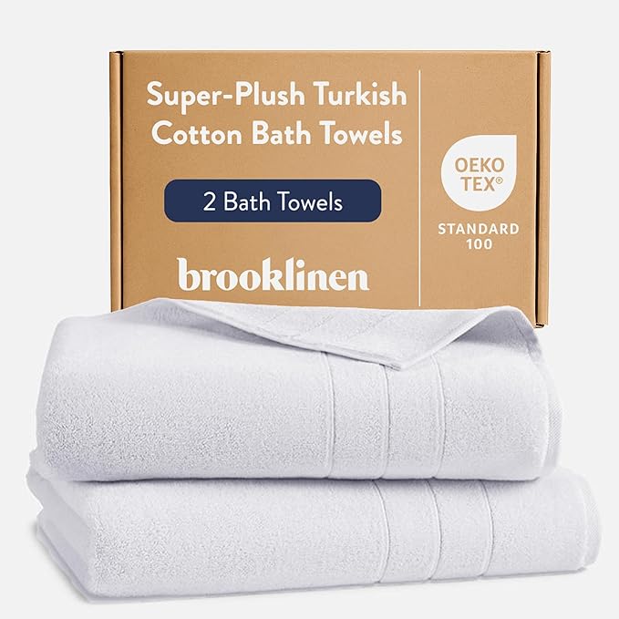 Brooklinen Super-Plush Turkish Cotton Bath Towels - Set of 2 - Cotton, 820 GSM, Highly Absorbent, Machine Washable, Perfect for Home & Bathroom (30" x 58", Solid White)
