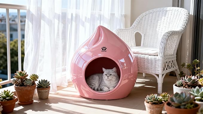 ZoeFleur Peach-Shaped & Pet Bed - Pet-Safe Rounded Eco-Resin Design, Space-Saving Home Ornaments(A-Pink)