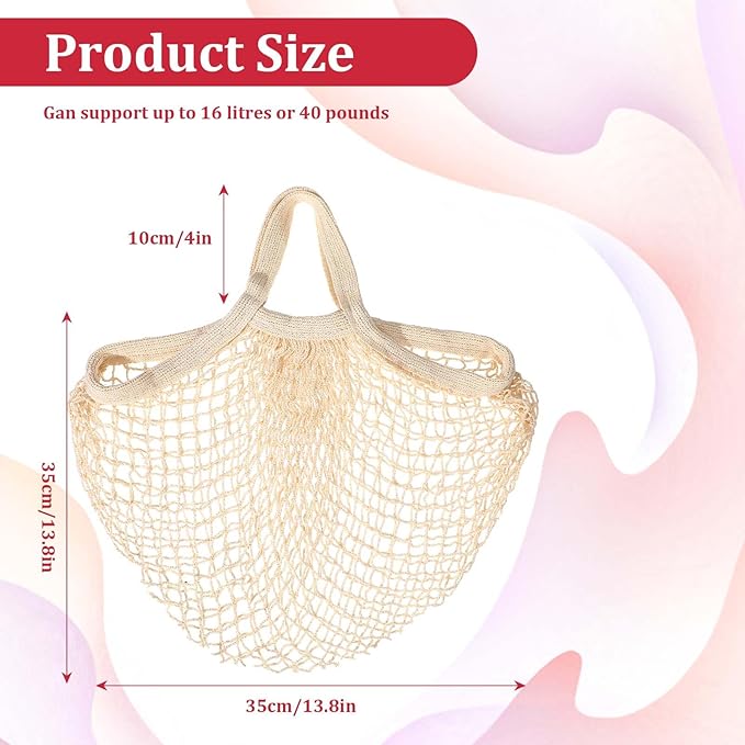 Lemecima 10 Pieces Reusable Mesh Grocery Bags Portable Cotton Produce Containers Washable Net Mesh Reusable Tote Bag with Handle String Shopping Organizer for Fruit Vegetable Shopping Storage Market