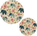 Retro Elephant Flowers Beige Trivets for Hot Dishes Pots and Pans Potholders Woven Trivet Cotton Round Large Pot Holder Decor Heat Resistant Hot Pads Mat for Table Counter Cooking Potholder Set