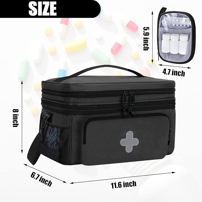 GDNasist Medicine Storage Bag, Medical Bag Pill Bottle Organizer for Emergency, Medicine Box Empty with Small Portable Pouch, First Aid Box for Travel and Home Storage