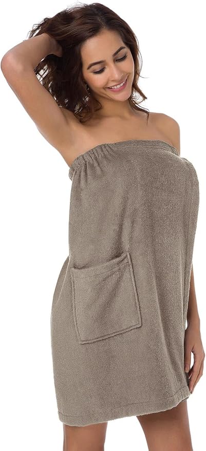 SIORO Women Bath Towel Wrap Robe, Soft Cotton Terry Spa Cloth, Plush Adjustable Closure for Shower, Travel, Pool, Gym