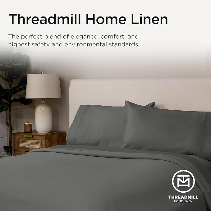 Threadmill American Supima King Size Sheets Set | 656 Thread Count 4 Piece Luxury Bed Sheets for King Size Mattress | 5 Star Hotel Quality Sheets with Elasticized Extra Deep Pocket | Dark Grey Sheets