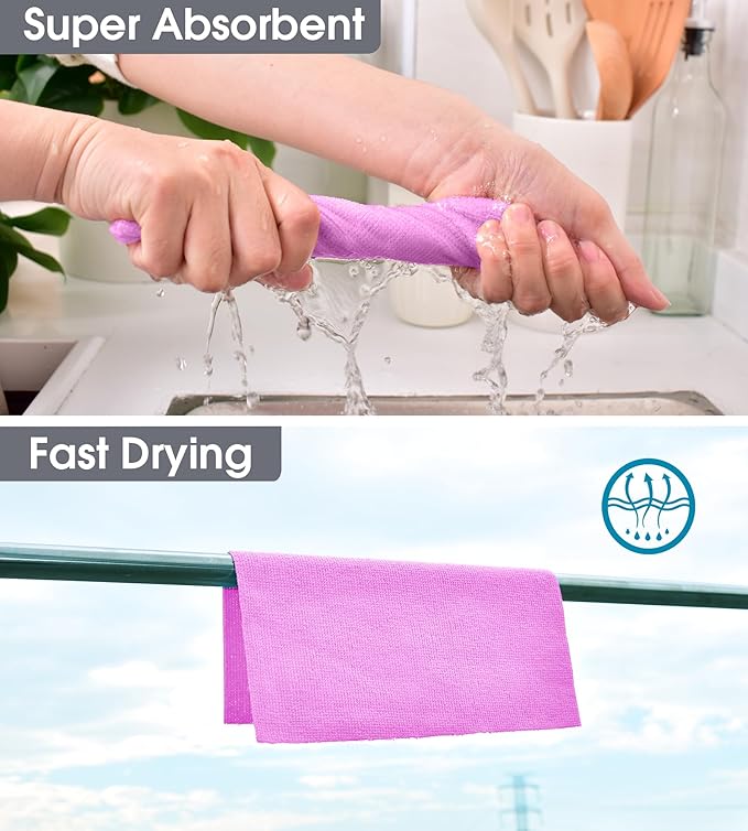 KitchLife Microfiber Cleaning Cloth Roll, 100 Pack - Tear-Away Microfiber Paper Towels, Lint-Free, Reusable, Washable for Kitchen, Car, Dishes, and Sensitive Surfaces (Light Purple)