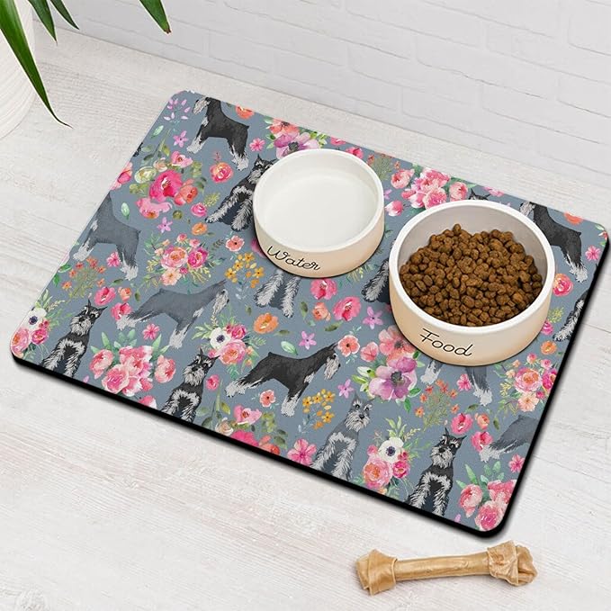 Schnauzer Dog Food & Water Mat, Pet Feeding Mat for Floor Non-Slip Waterproof, Super Absorbent Cat Bowl Mat, Easy to Clean Eco-Friendly Durable Pet Placemat,12" × 20"