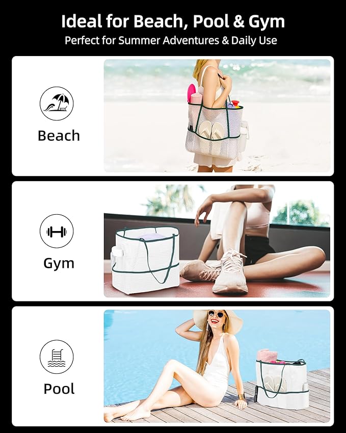 ToKismet Mesh Beach Tote Bag Packable,2026 New 2-in-1 Large Lightweight Foldable Beach Bags with Multiple Pockets for Women