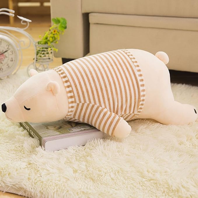 MMTTAO Stuffed Polar Bear Animal Plush Toy 14 Inch Small White Sleeping Bear Animal Stuff Soft Plushies Cute Dolls Collection Huggable Pillow Cushion Birthday Gift for Kids Child Boys Girls, 14Inches