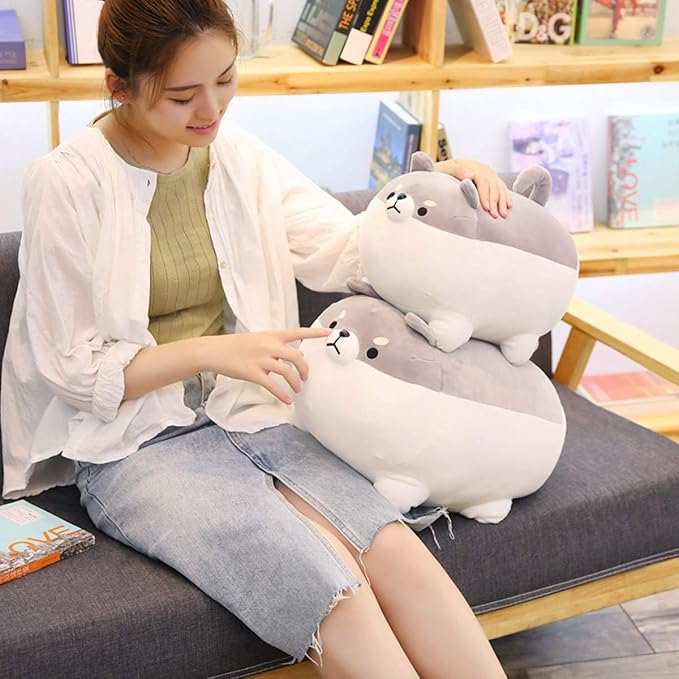 EHOTONG Shiba Inu Dog Plush Pillow, Corgi Stuffed Animal Plush Toy Hug Pillow Gifts for Girl Boy (Gray, 15.7in)