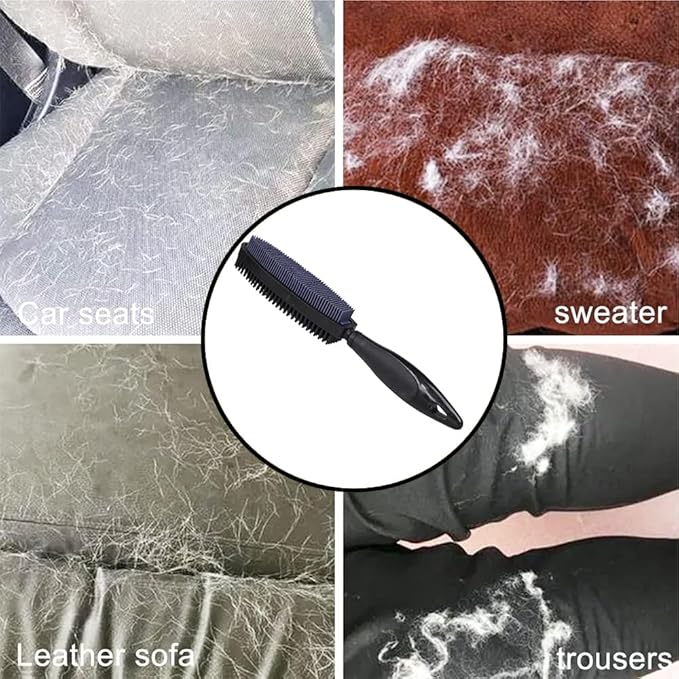 Godiyyer Rubber Pet Hair Removal Brush for Couch Clothes Dog Cat Pet Hair Carpet, Also Used as Dog Cat Bath Brush with Massage Effect(black)