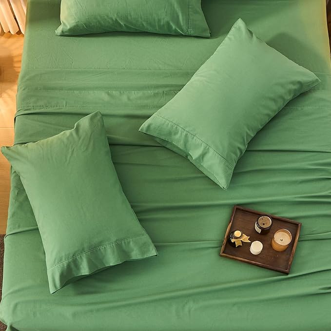 Bedlifes 100% French Flax Linen Sheets Set King Size - 6 Piece Extra Deep Pocket 18-24",Soft Breathable King Bed Sheets with Temperature Regulating & Moisture-Wicking(Sage Green