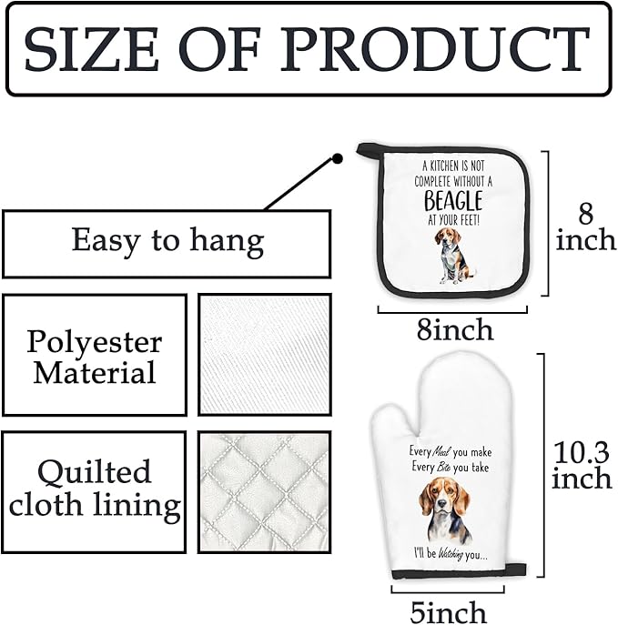 Beagle Gifts for Women Men, Dog Oven Mitts and Pot Holders Sets, Beagle Dog Decor Kitchen Accessories Sets, Complete Without a Beagle Dog Heat Resistant Oven Glove Potholders for Kitchen Baking