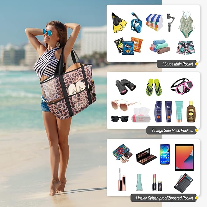 F-color Mesh Beach Bag Family - Large Tote Bag for Cruise Pool Toys Beach Vacation Essentials