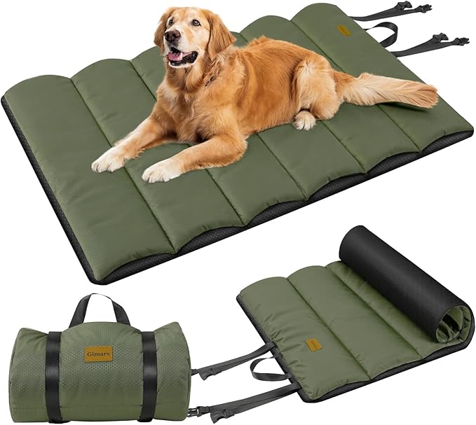 Gimars Upgraded XL Outdoor Dog Bed with Waterproof Film, Easy to Roll Up with Buckle, Large Travel Pet Bed for Large & Extra Large Dog, Portable, Foldable, Washable for Camping,Traveling,Grey