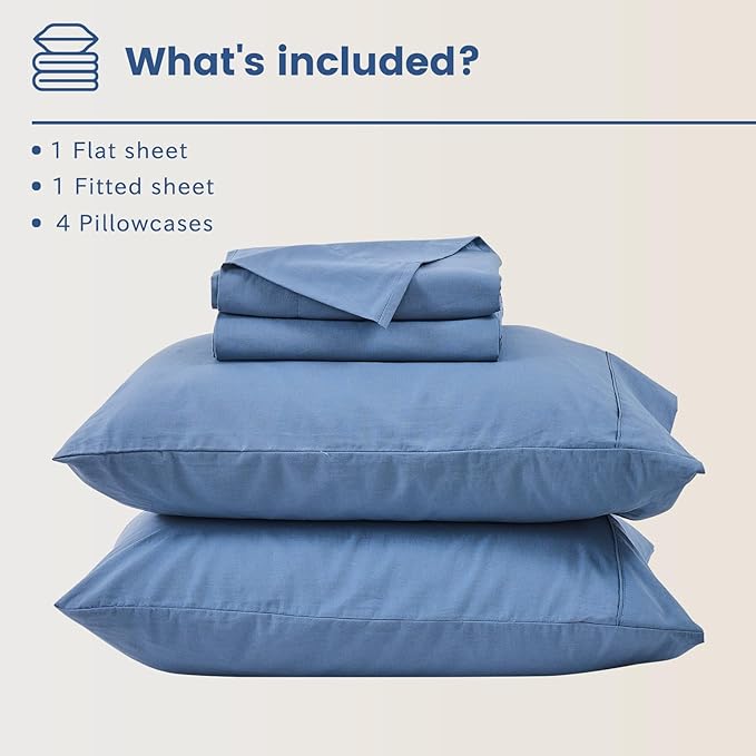 Bedlifes 100% French Flax Linen Sheets Set King Size - 6 Piece Extra Deep Pocket 18-24",Soft Breathable King Bed Sheets with Temperature Regulating & Moisture-Wicking(Flint Blue