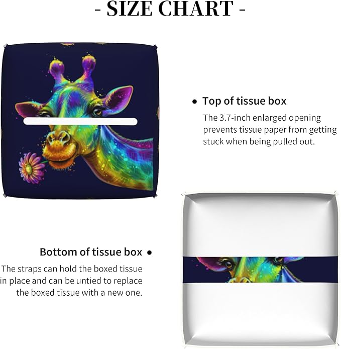 POIUBLE Leather Tissue Box Holder Colorful Giraffe Tissue Box Cover Square Waterproof Tissue Holder Organizer Modern Napkin Holder for Bedroom Dresser Night Stand Office Desk