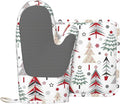 Silicone Oven Mitts and Pot Holders Sets, Home Beautiful Christmas Tree Heat Resistant BBQ Gloves for Kitchen Baking Cooking Grilling Microwave
