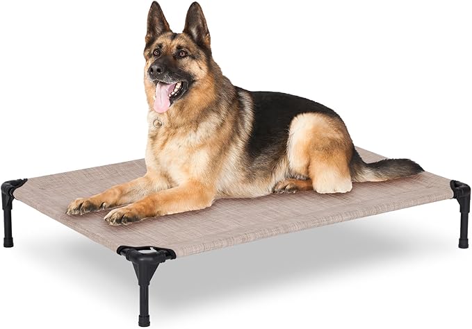 PVY Elevated Dog Bed for Outdoor, Large Raised Dog Cot with Washable Mesh, Cooling Pet Cot Chew Proof for Outside Camping, 42"x30" Grey
