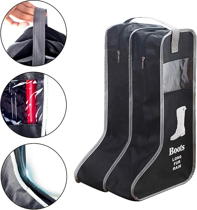Satisfounder Portable Boot Storage Bags Dust Proof Shoe Bags for Storage,2 Pair Zippered Tall Boots Organizer Protector Bag with Handle for Home and Travel (Black)